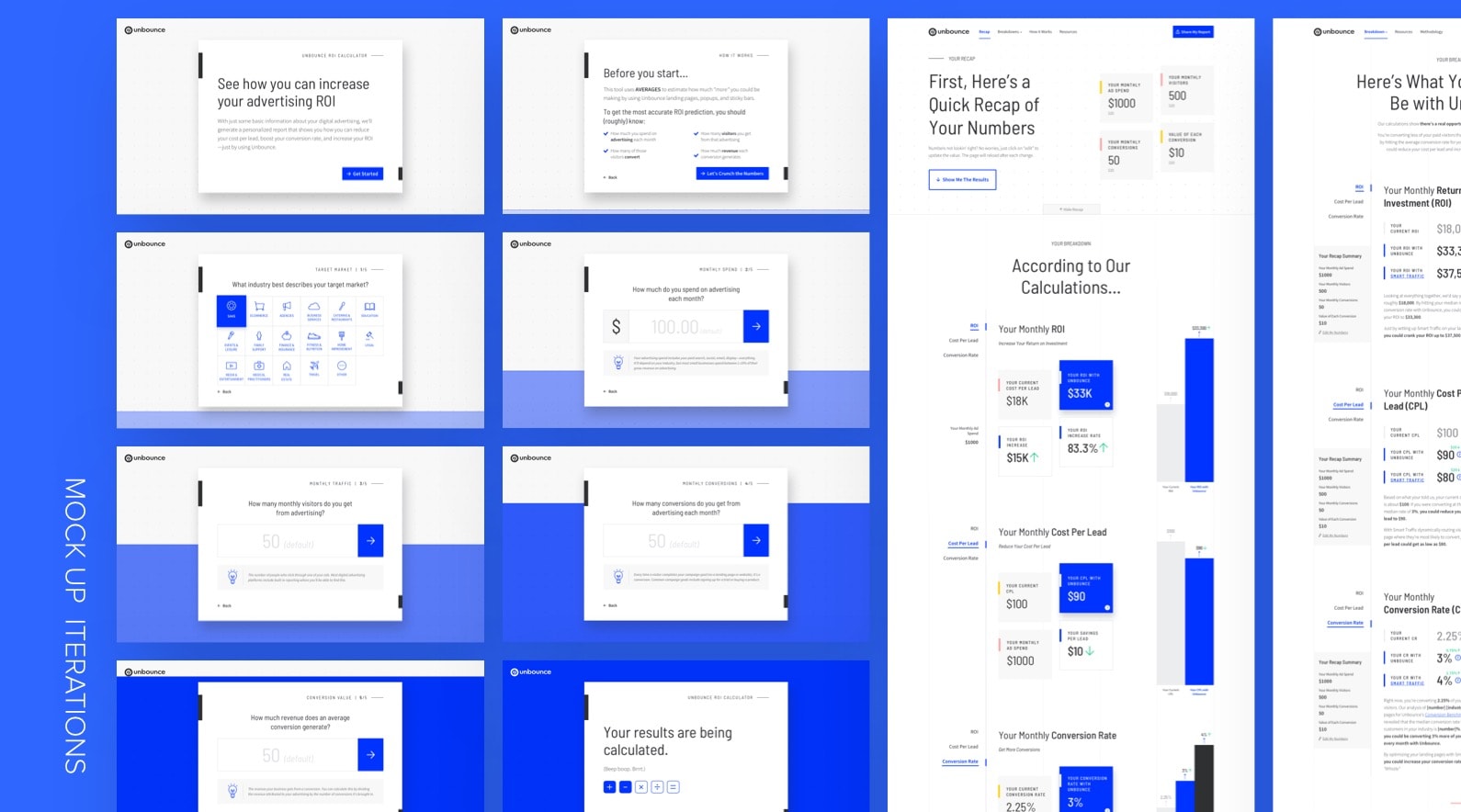Unbounce ROI Calculator Process Mockups